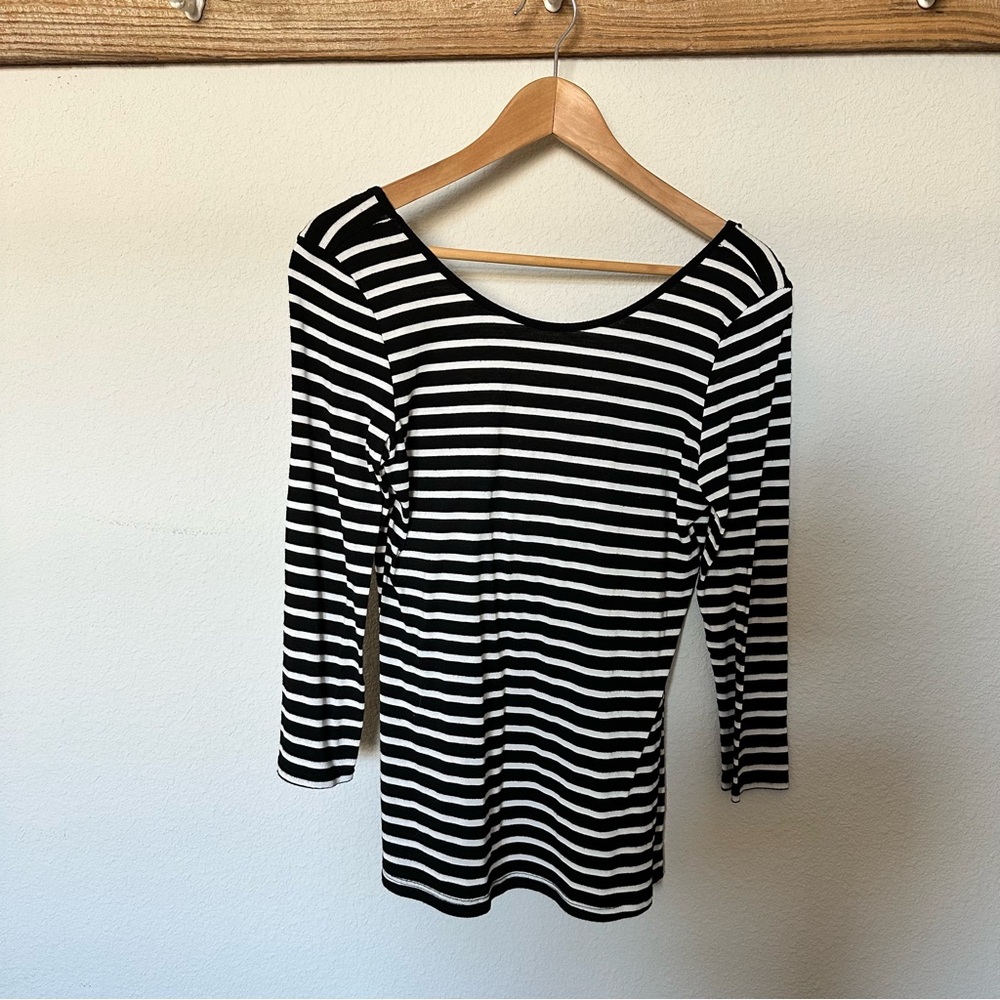 Scoop Back Top - Black and White Stripe